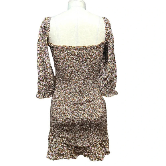 Faithfull The Brand Es Saada Floral Smocked Dress Brown Pink Size 2‎ - Picture 9 of 13